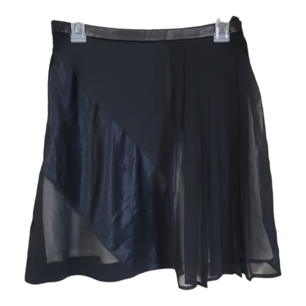 Rag & Bone Black Pleated Sheer Lined Skirt Leather 0